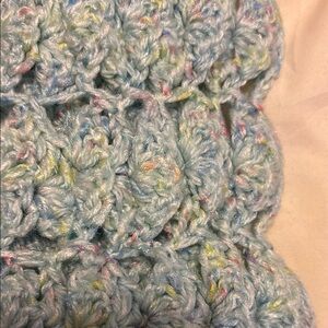 Handcrafted Cozy Blue Blanket Scalloped Edges